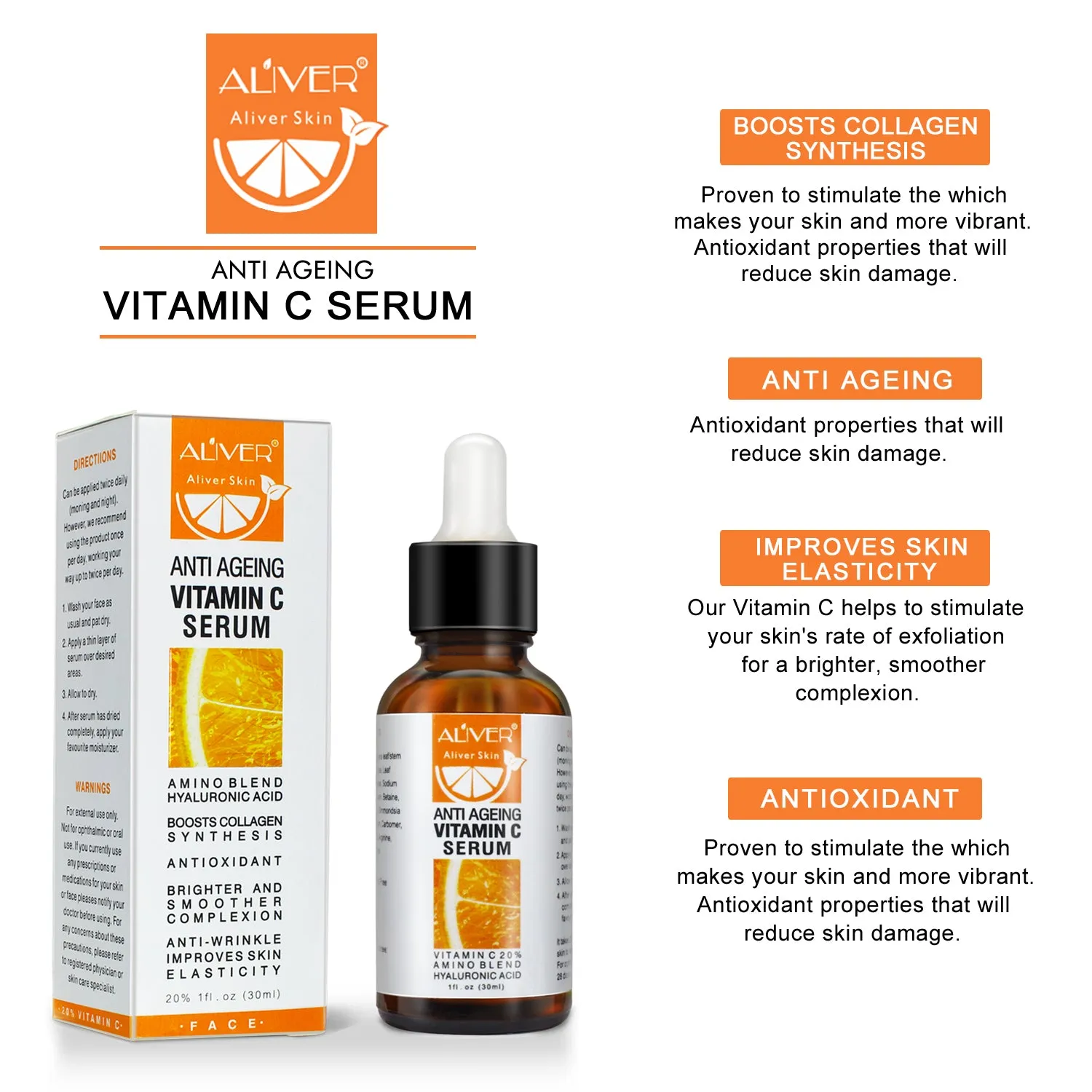 Aliver Anti-Aging Vitamin C Serum – Boosts Collagen Synthesis for Radiant Skin