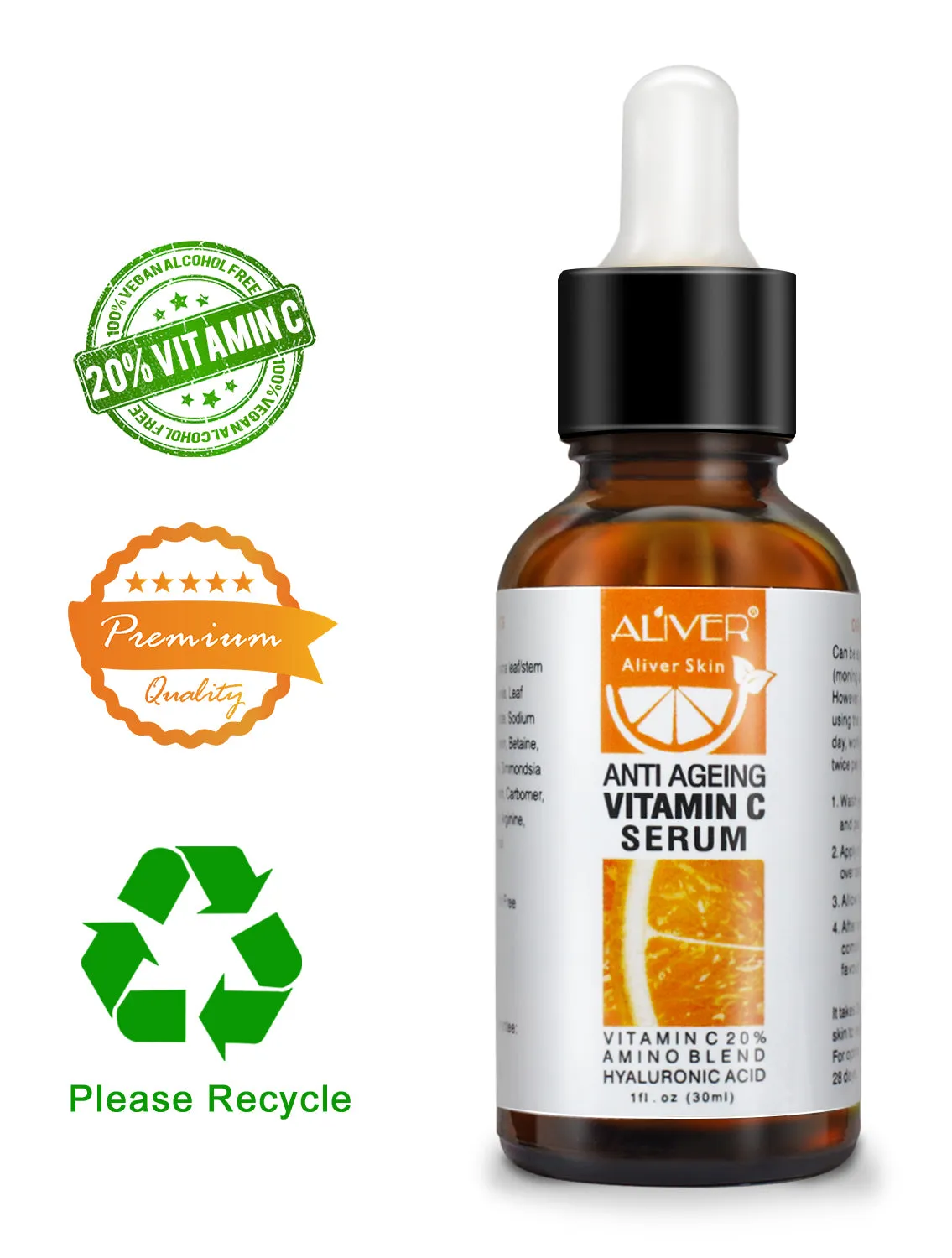 Aliver Anti-Aging Vitamin C Serum – Boosts Collagen Synthesis for Radiant Skin