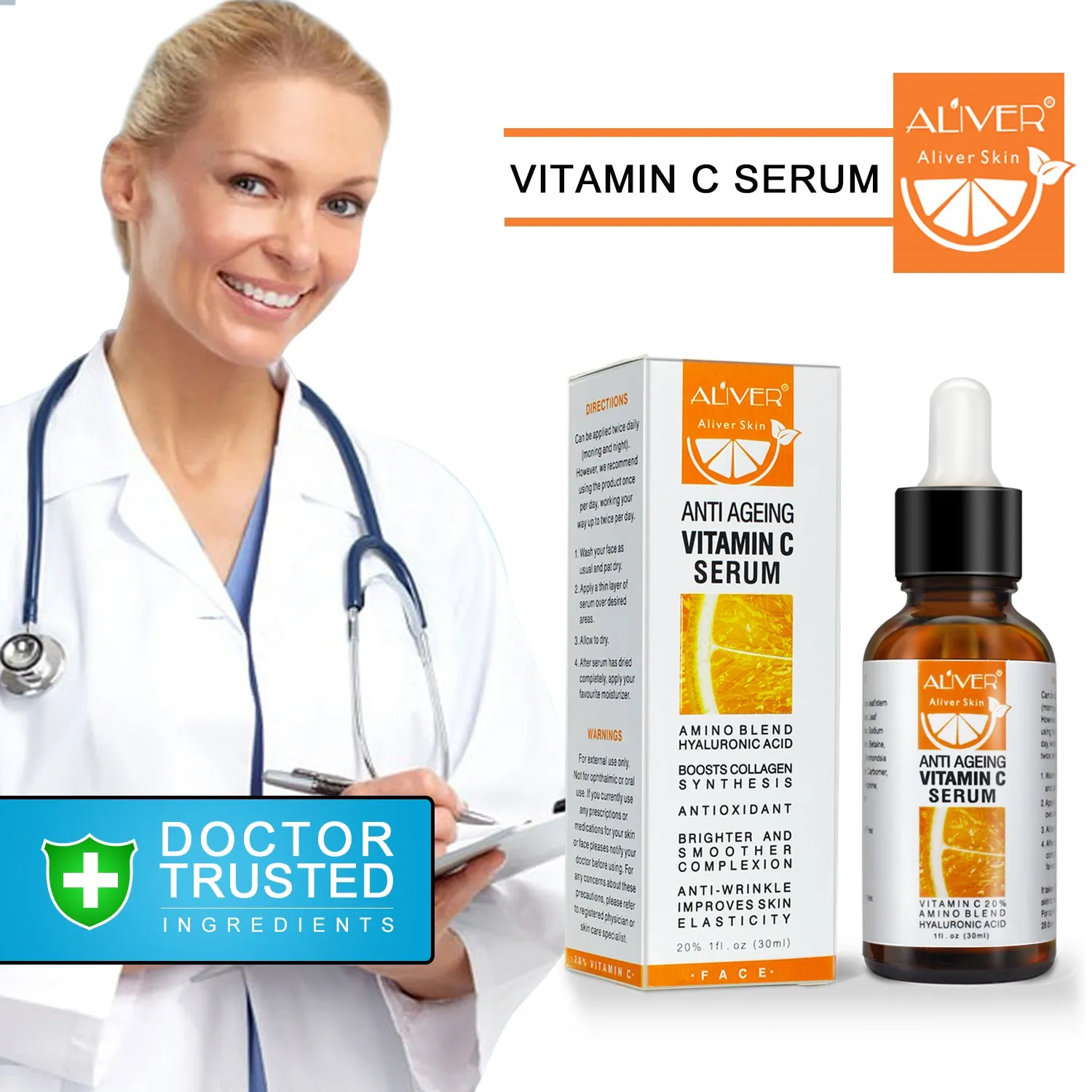 Aliver Anti-Aging Vitamin C Serum – Boosts Collagen Synthesis for Radiant Skin