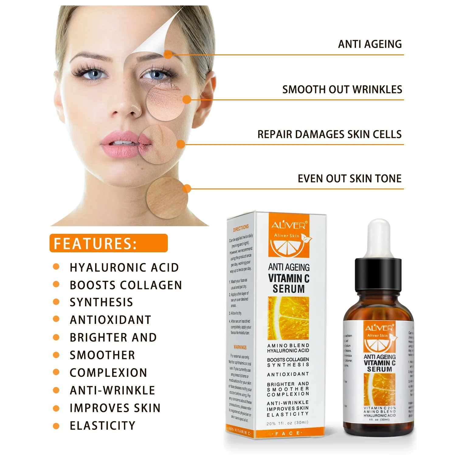 Aliver Anti-Aging Vitamin C Serum – Boosts Collagen Synthesis for Radiant Skin