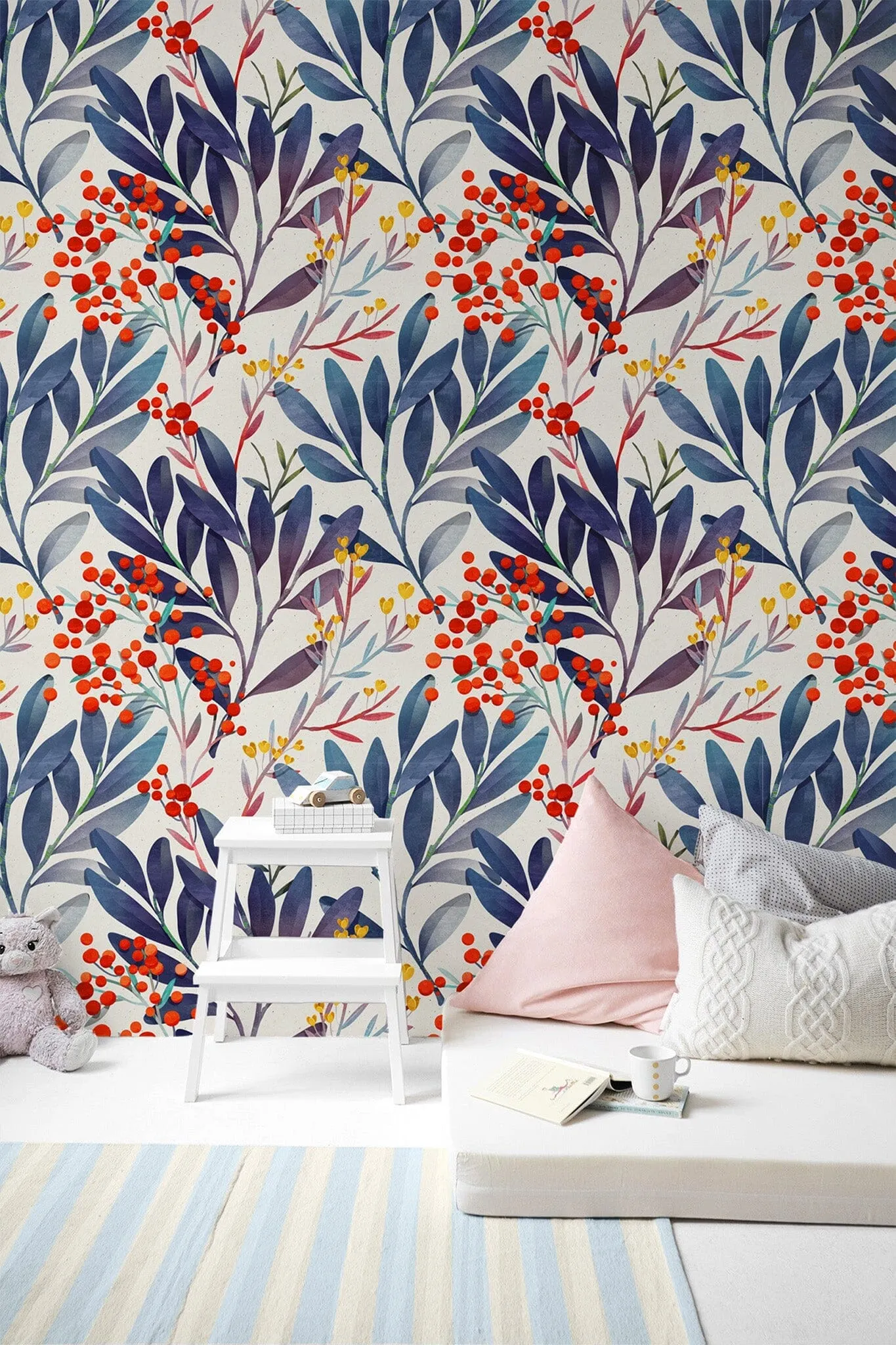 Berries and Blue Leaves Wallpaper
