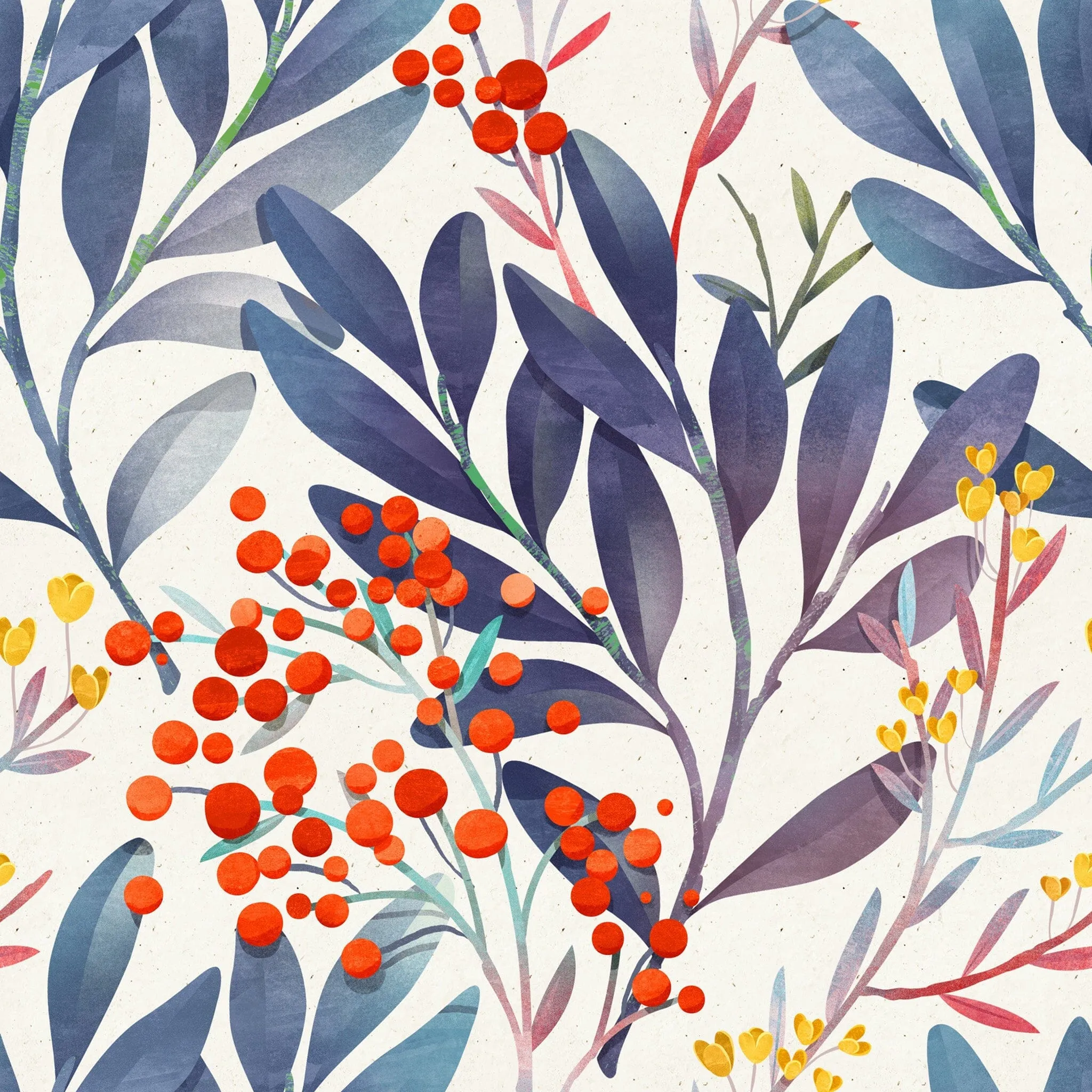 Berries and Blue Leaves Wallpaper