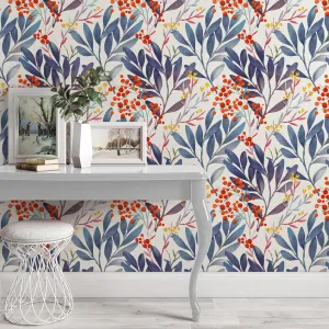 Berries and Blue Leaves Wallpaper
