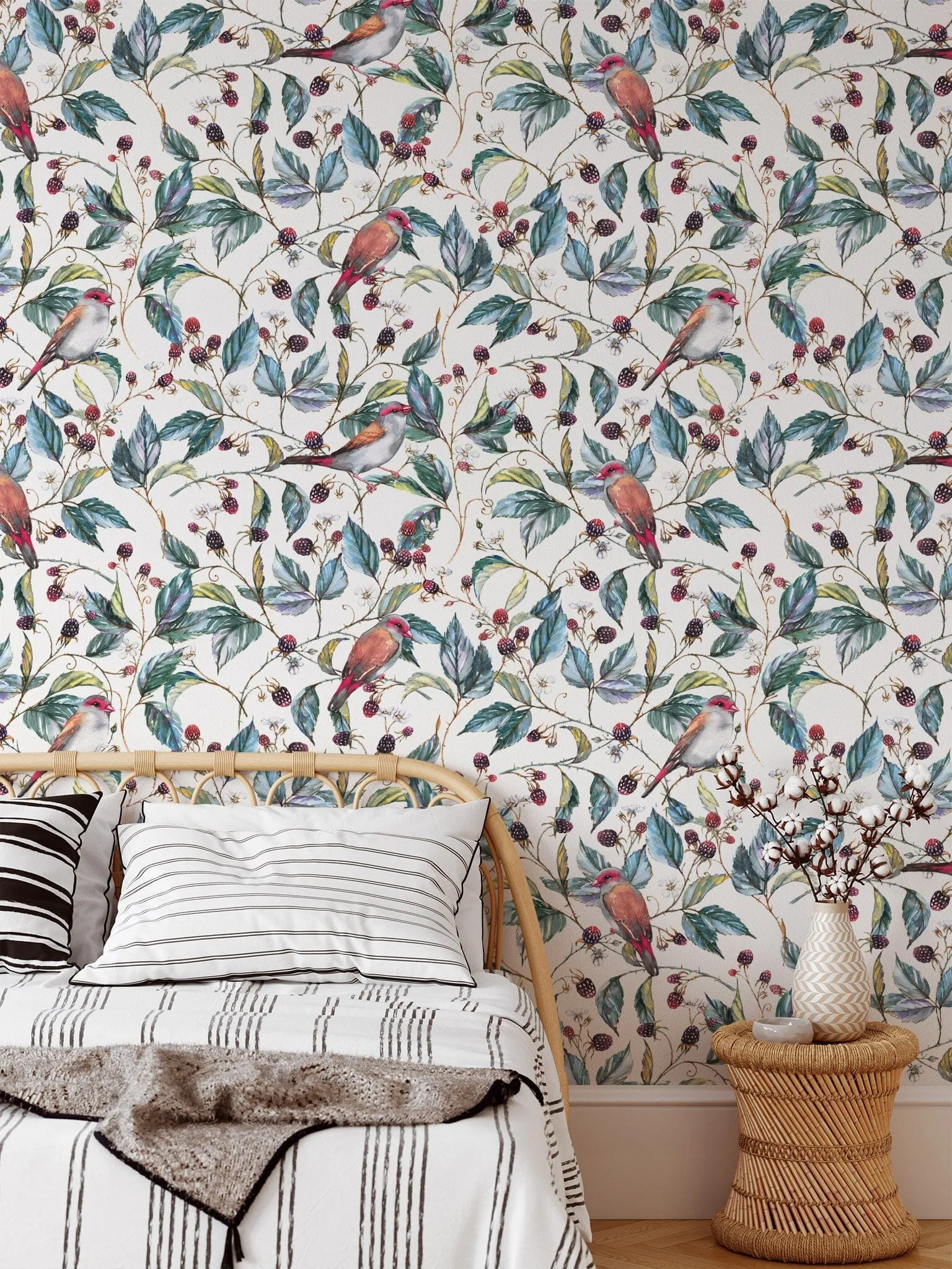 Birds and Red Berry Wallpaper