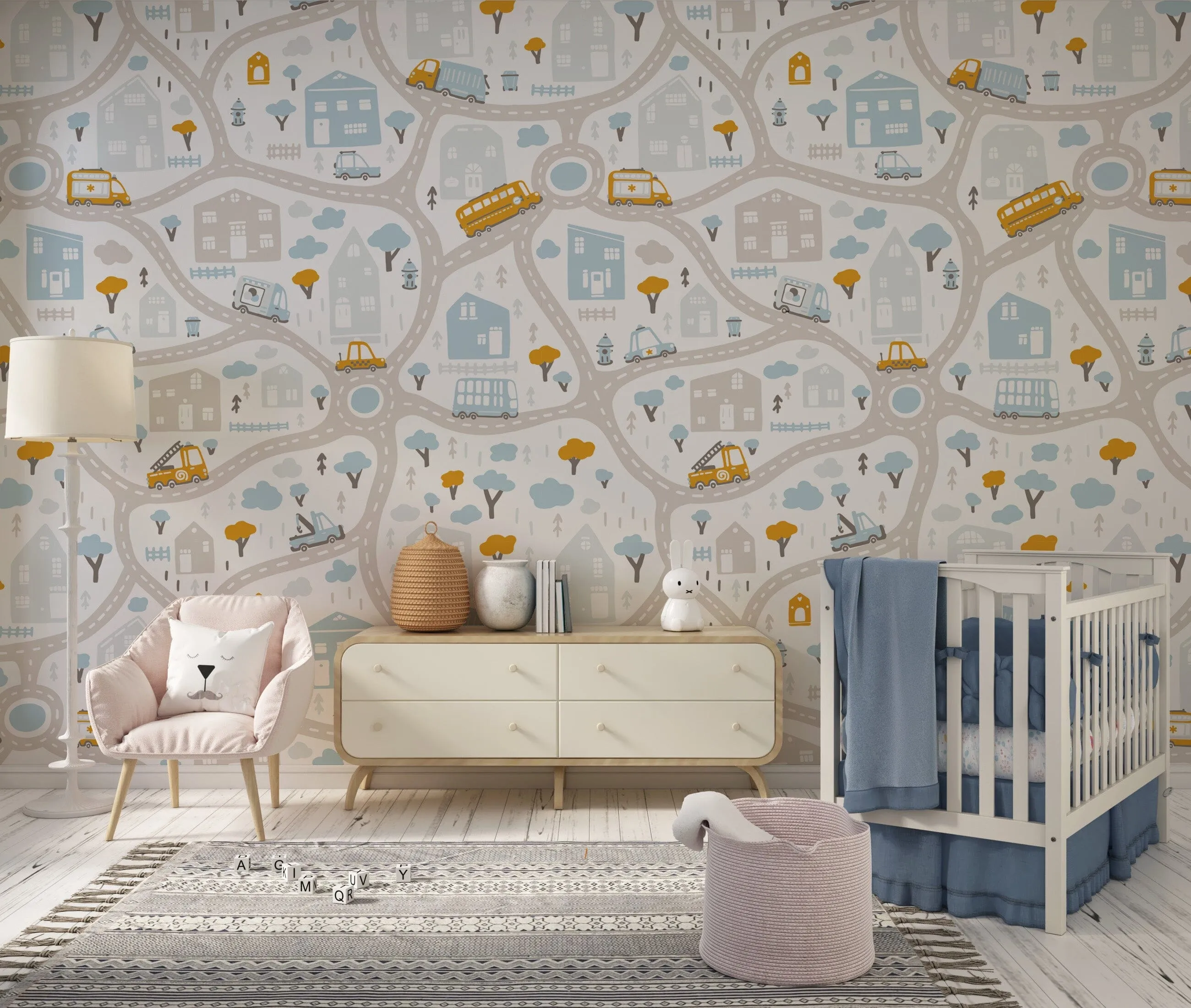 Cars and Trucks Playroom Wallpaper