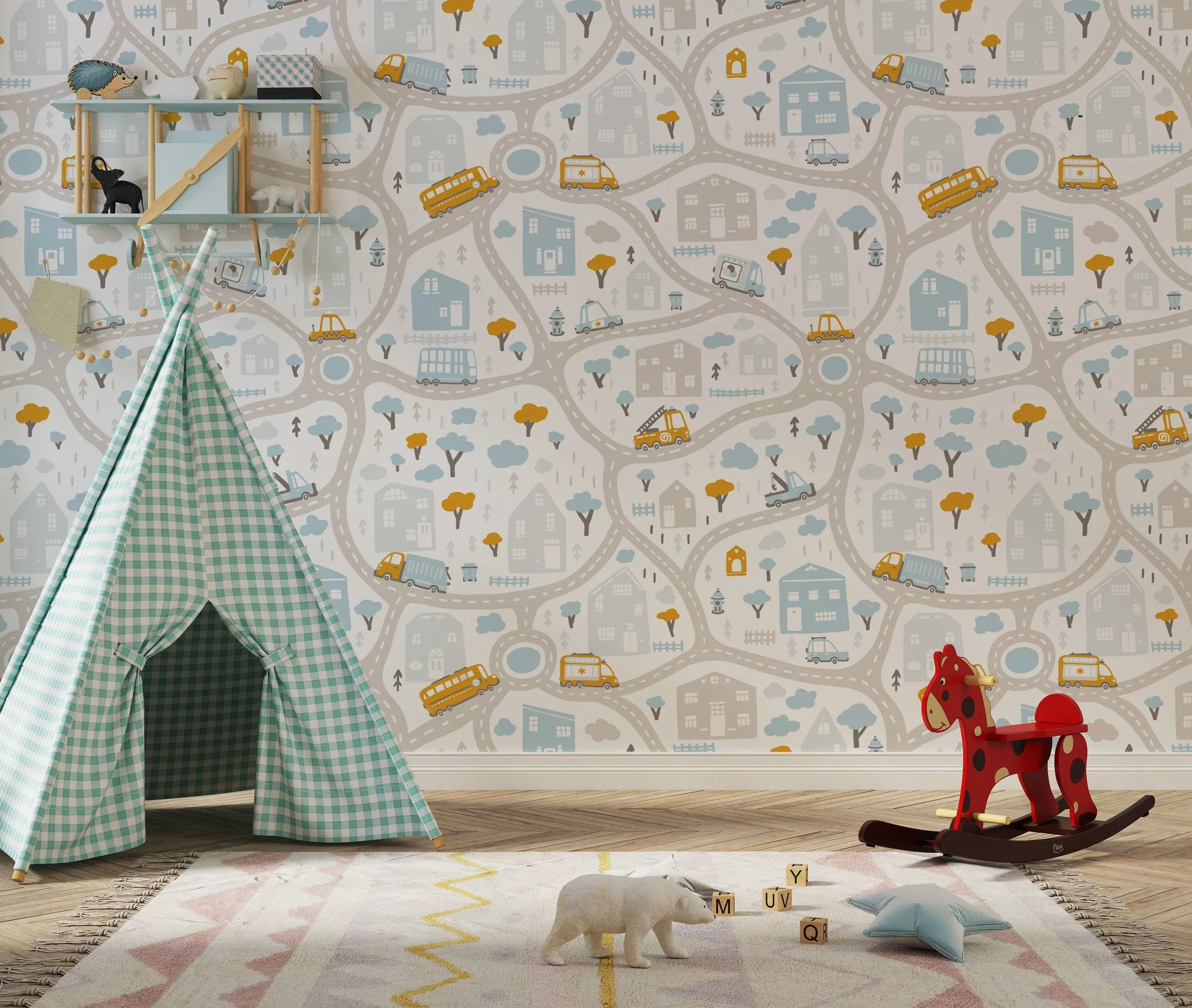 Cars and Trucks Playroom Wallpaper