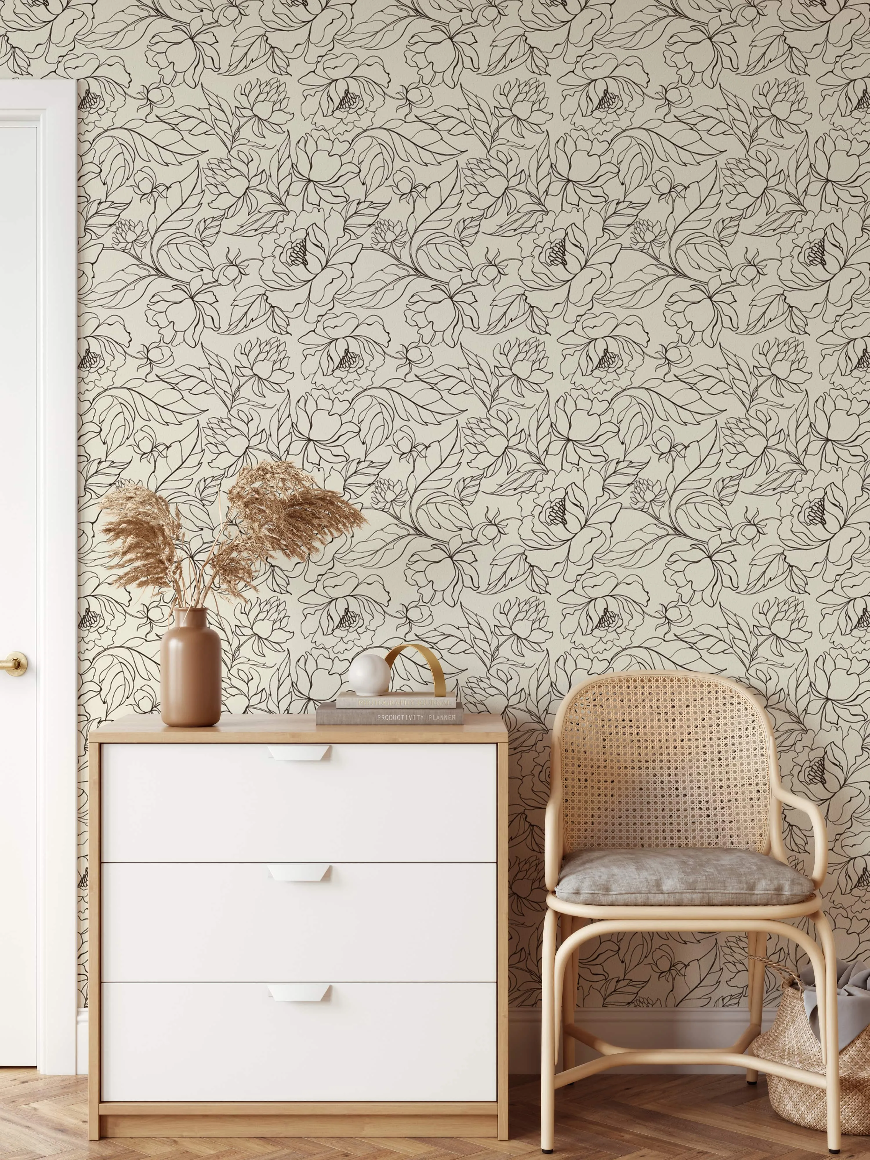 Elegant Line Art Peony Wallpaper