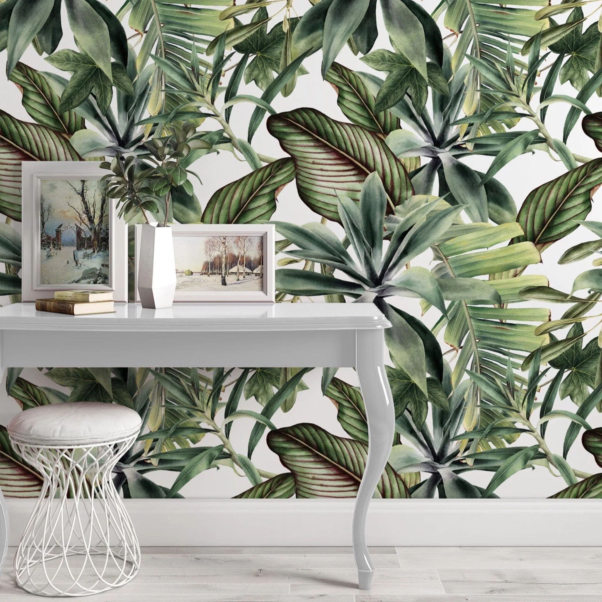 Green Tropical Leaves Self Adhesive Wallpaper