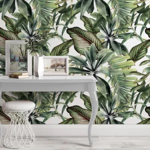 Green Tropical Leaves Self Adhesive Wallpaper