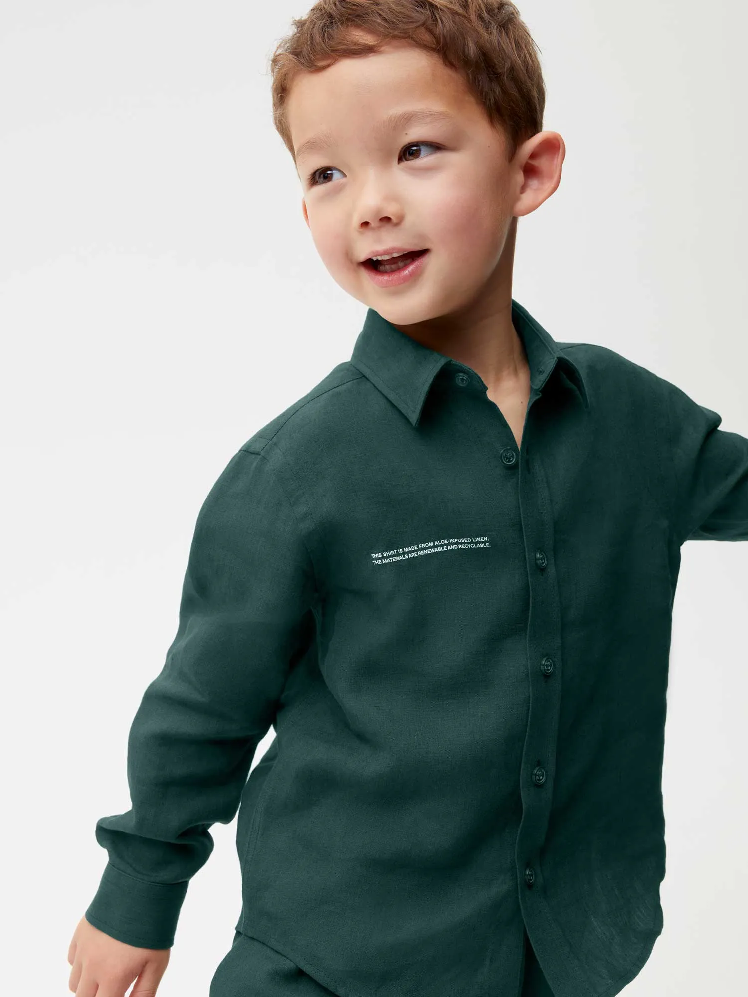 Kids Aloe Linen Long Sleeve Shirtbottle green