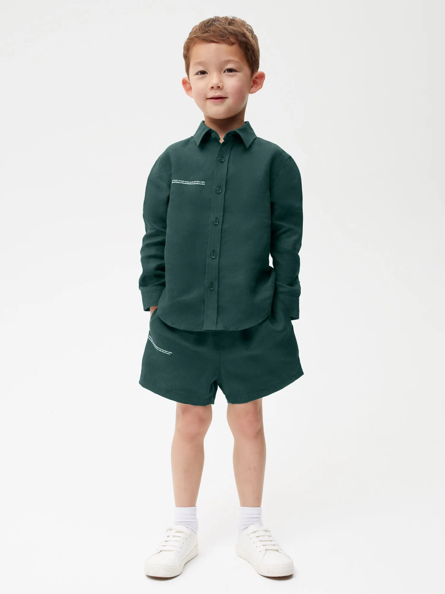 Kids Aloe Linen Long Sleeve Shirtbottle green