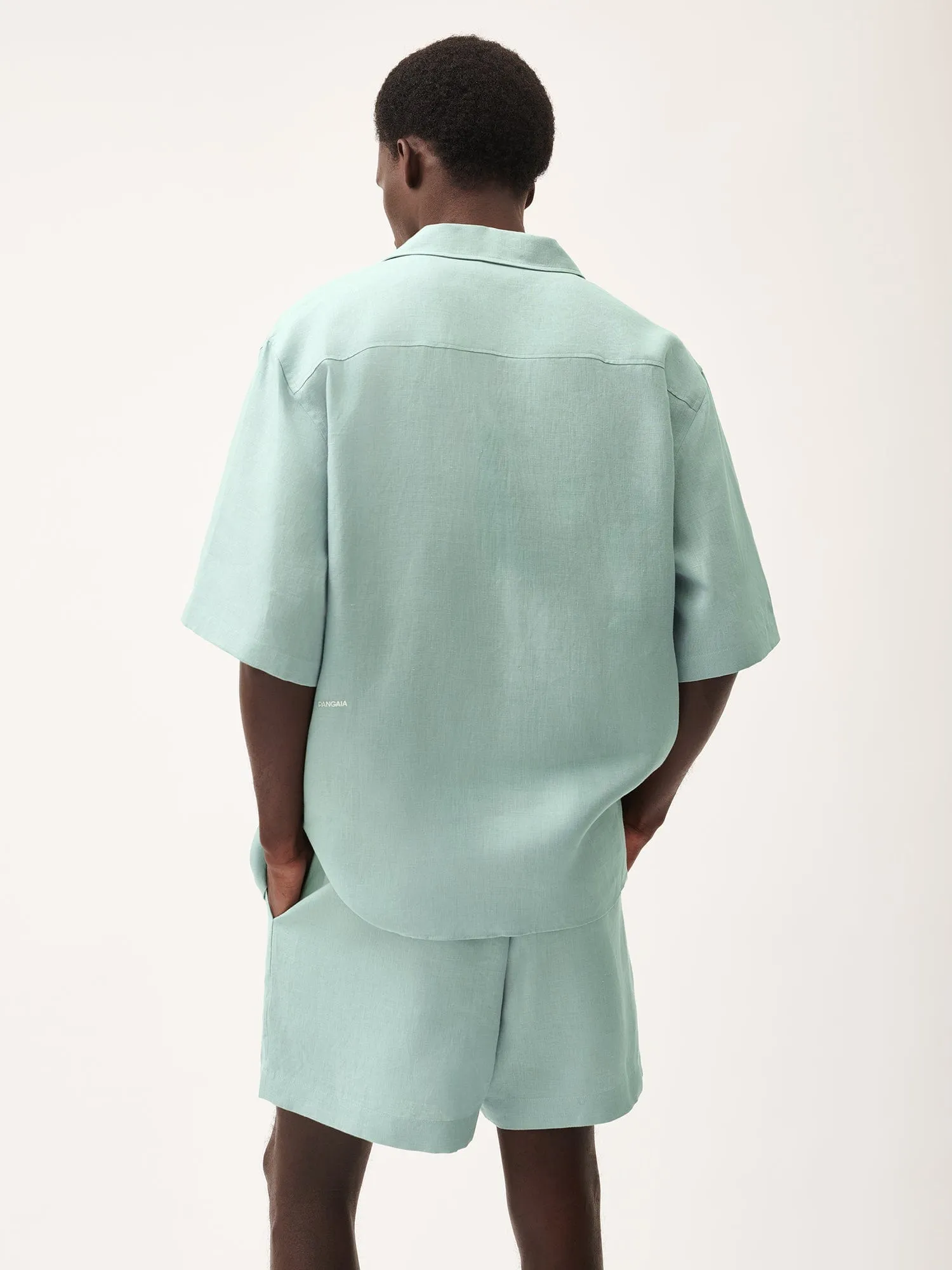 Mens Aloe Linen Camp Collar Shirteucalyptus blue