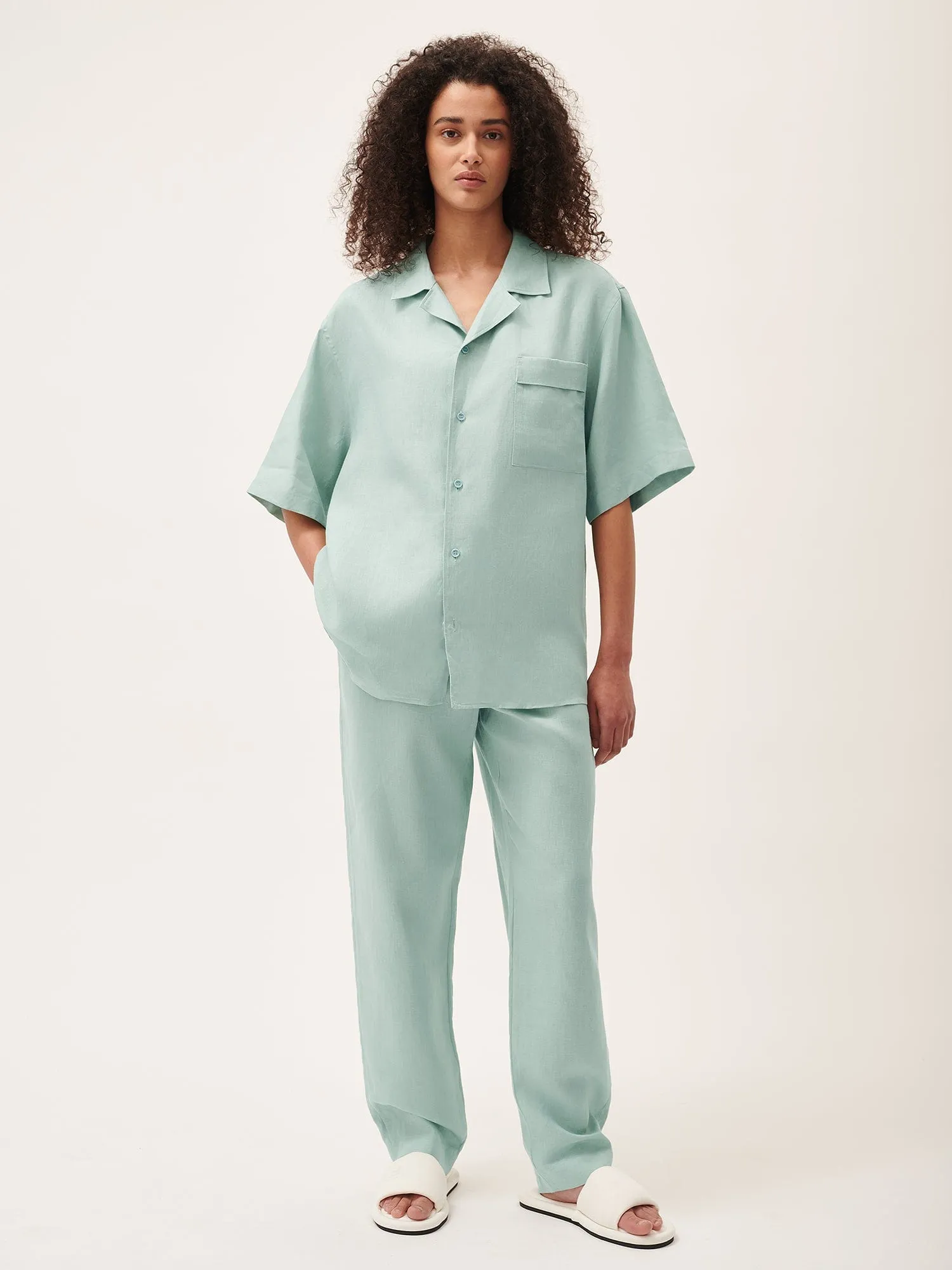 Women's Aloe Linen Trouserseucalyptus blue